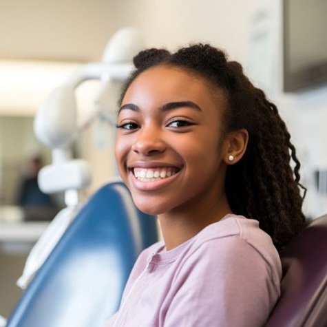 Smiling teen girl in dental treatment chair