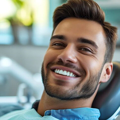 close-up of smiling, handsome mail dental patient